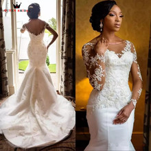 Женское свадебное платье с длинным рукавом, винтажное кружевное платье с длинным рукавом и бусинами, модель DA78, 2021 2024 - купить недорого