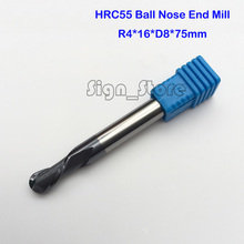 2PCS HRC55 Tungsten Steel Carbide double 2 flute End Mill Bit Milling Cutter Tools Ball Nose CNC Router R4*16*D8*75mm 2024 - buy cheap