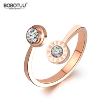 BOBOTUU clásico oro rosa Color Roma carta anillo joyería moda titanio acero CZ anillos de boda para mujer Anel BR18033 2024 - compra barato