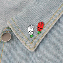 New creative bone skull rose brooch red white rose flower horror death flower lapel brooch backpack jeans punk pin 2024 - buy cheap