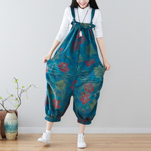 Knitted cowboy Bib Overalls Women wide Leg Jumpsuits Printed Big size Bloomers pants hip hop streetwear baggy Low Crotch Joggers 2024 - buy cheap