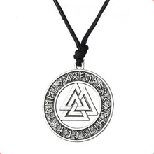 Viking Jewelry Pendant Necklace For Unisex Three Triangles Valknut Pattern Round Pendant Vintage Style Zinc Alloy Dropshipping 2024 - buy cheap