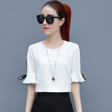 Black Lace Lady White Chiffon Blouses Plus Size S-4XL O-Neck Half Sleeve Flare Sleeve Women Casual Shirts 2024 - buy cheap