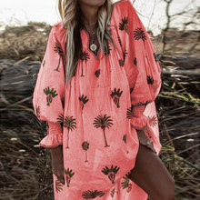 2019 moda mujer verano Casual manga larga impreso bohemio vestido de lino fiesta de noche playa Sundress de talla grande 2XL recién llegado 2024 - compra barato