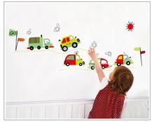 Cartoon car wall sticker boys room decal home decor wall art zooyoo7012 diy kids room wall decals mural accessories 50*70 2024 - buy cheap