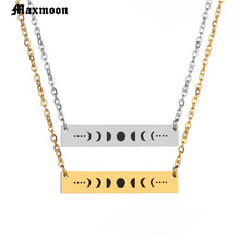 Maxmoon Vintage  Moon Bar Pendant Necklace Women Stainless Steel Geometric Erkek Kolye Gold Silver Color Lunar Cycles Collares 2024 - buy cheap
