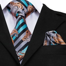 Novedad corbata hombre Sandybrown Darkblue corbata pañuelo gemelos Set seda Jacquard corbata para hombre Formal negocios boda fiesta GP-004 2024 - compra barato