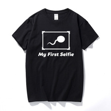Camiseta masculina com estampa de meu primeiro selfie, camiseta de algodão com manga curta para adultos, com o lembrança engraçada da foto # selfie 2024 - compre barato