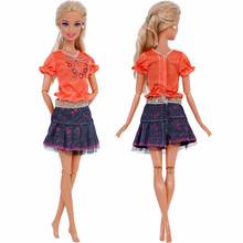 1 шт. модная одежда, одежда для ежедневного свидания, рубашка с оранжевыми цветами, джинсовая юбка, сексуальное платье, Одежда для куклы Барби, аксессуары для детей 2024 - купить недорого