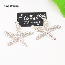 Rhinestone Starfish Pendant Used On Earrings Or Decoration 29MM*32MM 20pcs/lot Silver Color Flat Back KD569 2024 - buy cheap