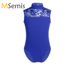 Kids Girls Gymnastic Swimsuit Ballet Gymnastics Leotard Girls Ballet Leotard Sleeveless Turtle Neck Lace Back Ballet Jumpsuit 2024 - buy cheap