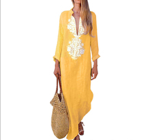 Summer Women Dress Clothes Boho Long Maxi Dress Long Sleeve V-neck Loose Ladies Party Summer Beach Sundress Casual Clothing 2024 - buy cheap