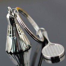 Creative gifts accessories Badminton and racket key chain shuttlecock & badminton racket keychain key ring 2024 - buy cheap