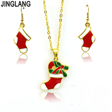 Christmas Jewelry Sets Fashion Red Enamel Christmas Stockings Gold Color Earrings & Necklace For Women Jewelry 2024 - buy cheap