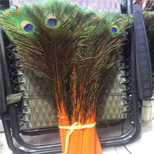 Wholesale 100pcs beautiful Orange peacock feather eye 80-90cm / 32-36 inch decorative celebration stage performance diy feathers 2024 - buy cheap