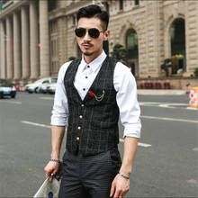Men Autumn Spring Suit Vest Slim Fit Fashion Barber Vest Plaid Male Single Breasted Sleeveless Business Jacket Hot Sale  A2843 2024 - buy cheap