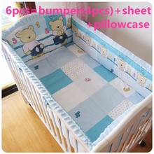 Promotion! 6PCS Bear Crib Bedding Sets,100% Cotton Baby Bedding Set,Crib Sheet Bumpers,include:(bumper+sheet+pillow cover) 2024 - buy cheap