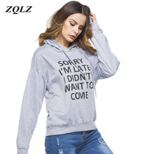 ZQLZ Autumn Letter Hoodies Woman 2018 Loose Hooded Long Sleeve Kpop Hoodie Mujer Casual Cotton Women Sweatshirts 2024 - buy cheap
