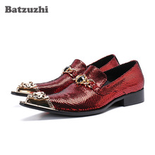 Batzuzhi Italian Type Men Dress Shoes Formal Leather Shoes Men Pointed Iron Toe zapatos de hombre Wine Red Wedding Men Shoes 2024 - buy cheap