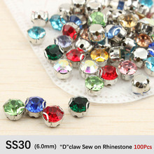 SS30 Mix color Rhinestone 100Pcs D claw Rhinestones K-silver claw Stones for Garment ornament free shipping 2024 - buy cheap