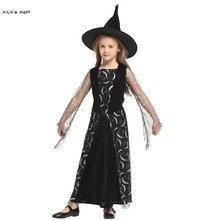 M-XL Black Girls Halloween Sorceress Costumes Kids Children Witch Cosplays Purim Carnival Stage play Masquerade Rave party dress 2024 - buy cheap