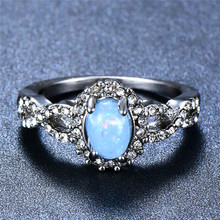 Bamos Female Unique Ocean Ring Elegant Fire Rainbow Opal Finger Ring White Gold Filled Rings For Women Fashion Jewelry 2024 - buy cheap