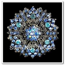2,4 дюймов Винтаж Стиль классический из родия синий кристалл горного хрусталя со стразами цветок броши на свадебную вечеринку 2024 - купить недорого