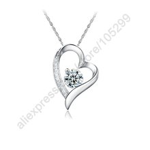 Nice Rhodium Plate Genuine 925 Sterling Silver  Jewelry Charms Heart Cubic Zirconia CZ Pendant Necklaces beauty Party Gift 2024 - buy cheap