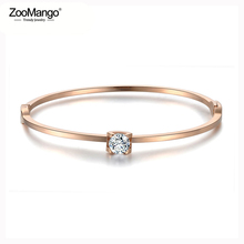ZooMango Classic Stainless Steel Rose Gold Cuff Bracelets Bangles Luxury Cubic Zirconia Wedding Bangle Jewelry For Women ZB18030 2024 - buy cheap
