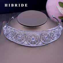 HIBRIDE Top Dubai Jewelry Bridal Hair Accessories AAA Cubic Zircon White Gold Color Women Crown Wedding Engagement Gifts C-39 2024 - buy cheap