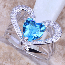 Anel feminino banhado a prata zircônia cúbica branca brilhante azul céu, anel tamanhos 5 / 6 / 7 / 8 / 9 r0824 2024 - compre barato