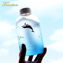 Creative Whale Gradient Color Glass Water Bottle Cute Ocean Animal Bottles 600ml Camping Sport Bottle Tour Drinkware Drop Ship 2024 - buy cheap