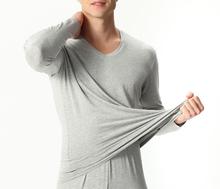 Autumn Winter Bamboo Fiber V-neck Warm Long Johns Set For Men Ultra-Soft Solid Color Thin Thermal Underwear Men's Pajamas 7XL 2024 - buy cheap