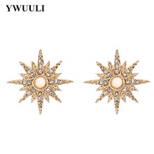 New Korean Elegant Rhinestone Flower Stud Earrings for Women Simulated Pearl Sun Ear Studs Earing Brincos Ear Jewelry RY283 2024 - buy cheap