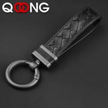 QOONG Handmade Genuine Leather Rope Woven Keychain Metal key rings Key Chains Men Women Key Holder Key Cover Auto Keyring S02 2024 - buy cheap
