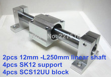 12mm linear set: 2pcs 12mm - 250mm linear round shaft +4pcs SK12 shaft support+4pcs SCS12UU linear bearing block 2024 - buy cheap