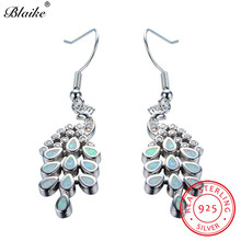 Blaike-pendientes de gota de pavo real para mujer, de lujo, de Plata de Ley 925, con ópalo de Fuego Azul/blanco, piedra de nacimiento, regalos 2024 - compra barato