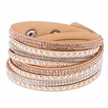 Leather Bracelet&Bangles Women 18 Color Shiny Rhinestone Multiple Layers Charm Bracelets Fashion Statement Jewelry Female Bijoux 2024 - buy cheap