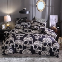 Conjunto de roupa de cama floral e caveira preta estilo europeu, 3 peças, macia, flores, impresso, de luxo, queen, king 2024 - compre barato