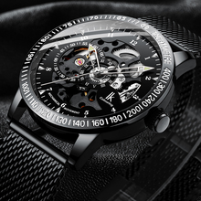 Pulseira de malha de aço inoxidável, pulseira de esqueleto de movimento preto transparente para homens, relógio de pulso mecânico masculino de marca de luxo 2024 - compre barato