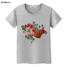 2021 Red roses classic beautiful flower t shirt Women New style popular summer shirt Original brand Good quality casual tops 2024 - buy cheap