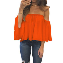 Camisa Sexy de gasa con cuello de barco para mujer, Blusa de gasa envuelta en el pecho, color sólido, hombro descubierto, blusa de camisa para mujer H813 2019 2024 - compra barato