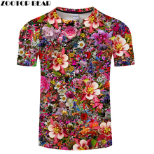 Camiseta masculina estampada 3d flor, camiseta de marca para verão, casual, de manga curta, com gola em o, drop shipping, zootopbear 2024 - compre barato