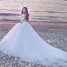 Long Sleeves Vestido De Noiva Muslim Wedding Dresses Mermaid Tulle Lace See Through Boho Dubai Arabic Wedding Gown Bridal 2024 - buy cheap