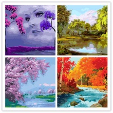 Cuadro de paisaje para pared, pintura al óleo digital artesanal, cuadros para decoración del hogar, cuadro sobre lienzo para pared, por números, RS231 2024 - compra barato