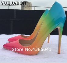 woman shoes 2021 spring autumn fancy women high heels pointed toe sexy stiletto Rainbow Printed Leather Lady Pumps 8 10 12cm 2024 - buy cheap