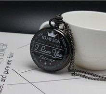 Reloj de bolsillo con grabado de palabra "To MY son" para hombre, relojes con número romano, cadena de reloj de cuarzo única, regalos de cumpleaños y Navidad 2024 - compra barato