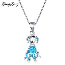 RongXing Cute Dog Blue Fire Opal Pendants Necklaces for Women Animal Jewelry Silver Color Birthstone Necklace Gift 2024 - buy cheap
