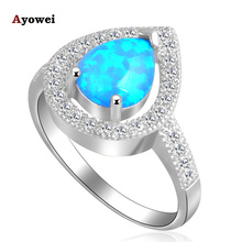 Wholesale Retail Wonderful Water drop Blue fire Opal stamp Silver Rings fashion Opal jewelry USA size #7#8#9#10 OR612A 2024 - buy cheap