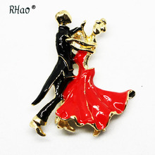 Broches de noivado romântico rhao, noiva, dança, casamento, alfinetes, esmalte, preto, vestido vermelho, feminino, figura, joia, broches 2024 - compre barato